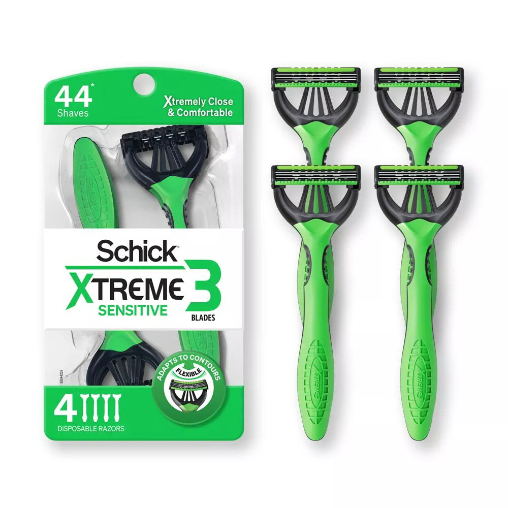 Schick Xtreme 3 Sensitive Razor for Men and Disposable 4Ea